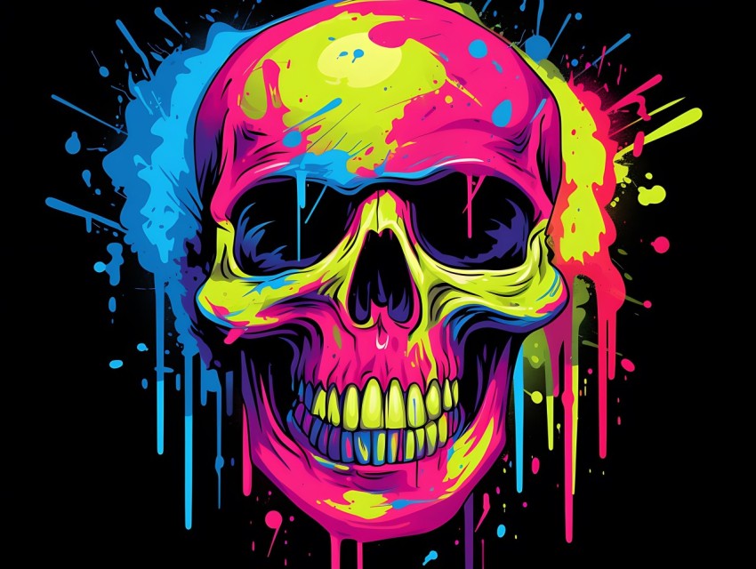 Colorful Skull Face Head Vivid Colors Pop Art Vector Illustrations (202)