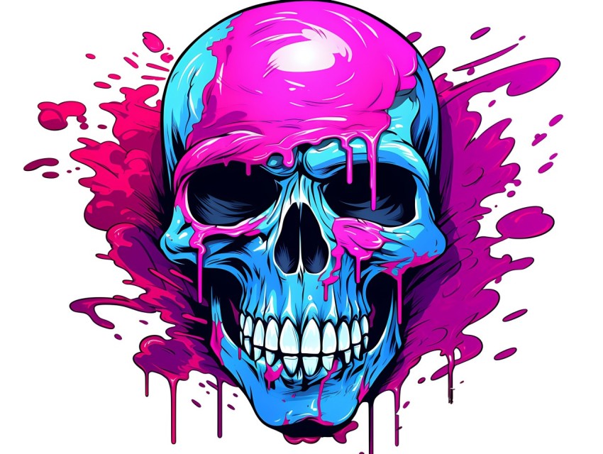 Colorful Skull Face Head Vivid Colors Pop Art Vector Illustrations (201)