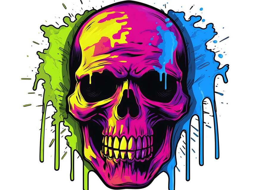 Colorful Skull Face Head Vivid Colors Pop Art Vector Illustrations (237)