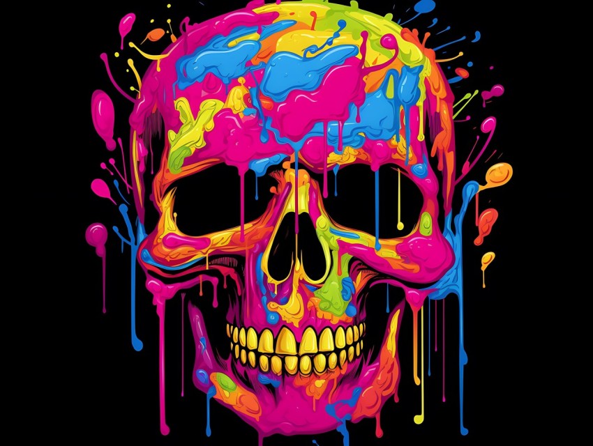 Colorful Skull Face Head Vivid Colors Pop Art Vector Illustrations (212)