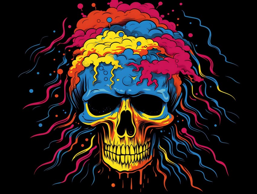 Colorful Skull Face Head Vivid Colors Pop Art Vector Illustrations (248)