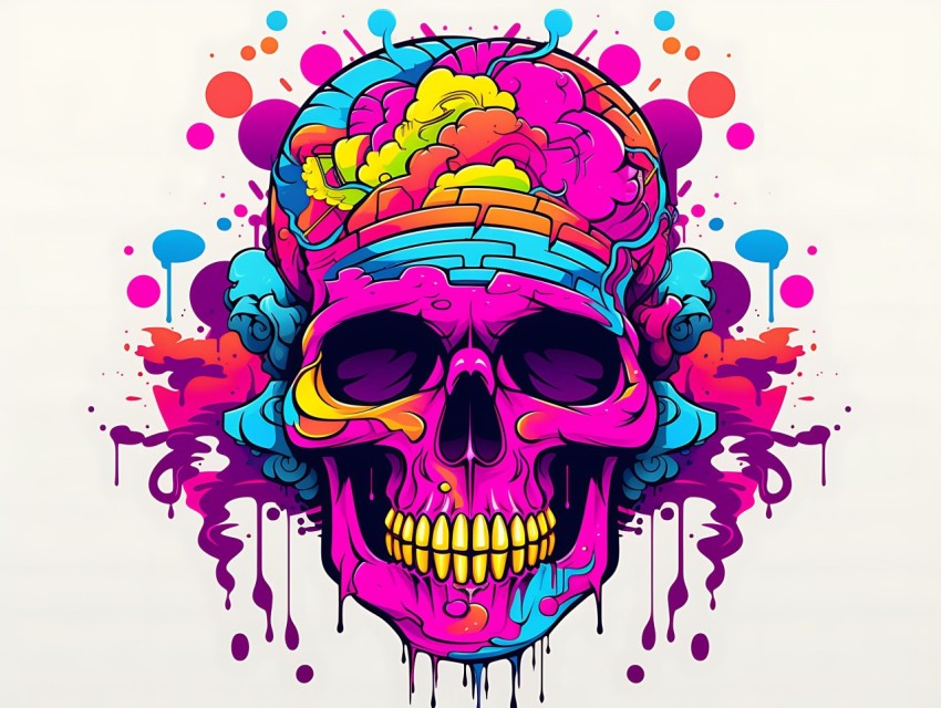 Colorful Skull Face Head Vivid Colors Pop Art Vector Illustrations (244)