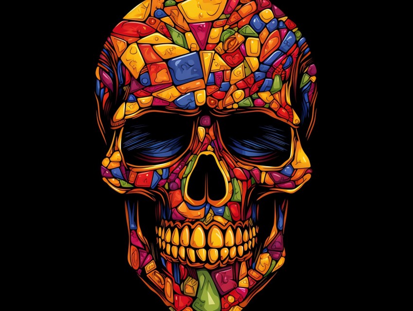 Colorful Skull Face Head Vivid Colors Pop Art Vector Illustrations (224)