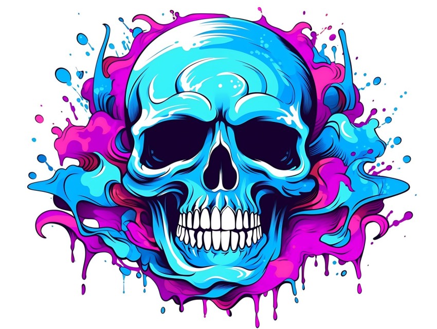 Colorful Skull Face Head Vivid Colors Pop Art Vector Illustrations (236)