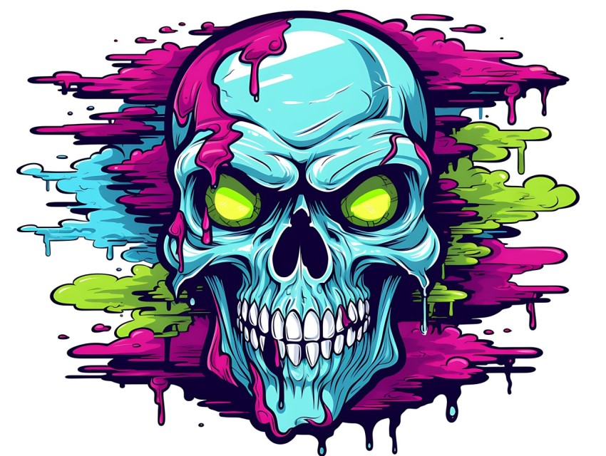 Colorful Skull Face Head Vivid Colors Pop Art Vector Illustrations (238)