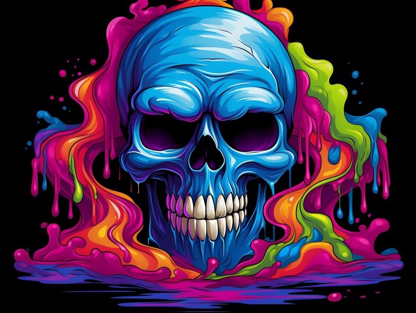 Colorful Skull Face Head Vivid Colors Pop Art Vector Illustrations (231)