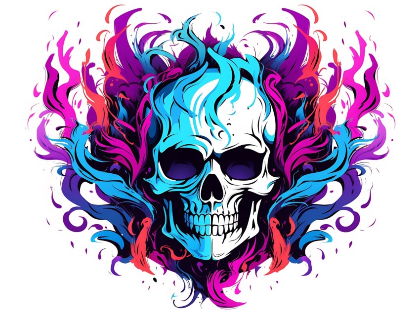 Colorful Skull Face Head Vivid Colors Pop Art Vector Illustrations (222)