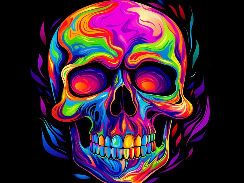 Colorful Skull Face Head Vivid Colors Pop Art Vector Illustrations (205)