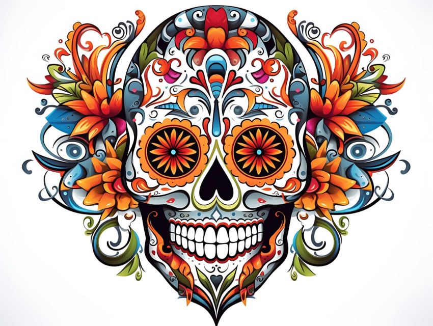Colorful Skull Face Head Vivid Colors Pop Art Vector Illustrations (246)