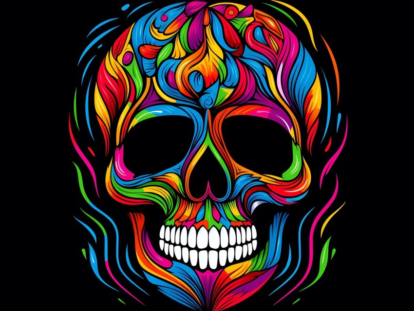 Colorful Skull Face Head Vivid Colors Pop Art Vector Illustrations (220)