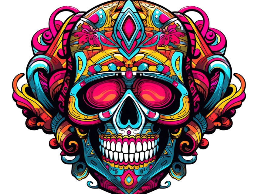 Colorful Skull Face Head Vivid Colors Pop Art Vector Illustrations (208)