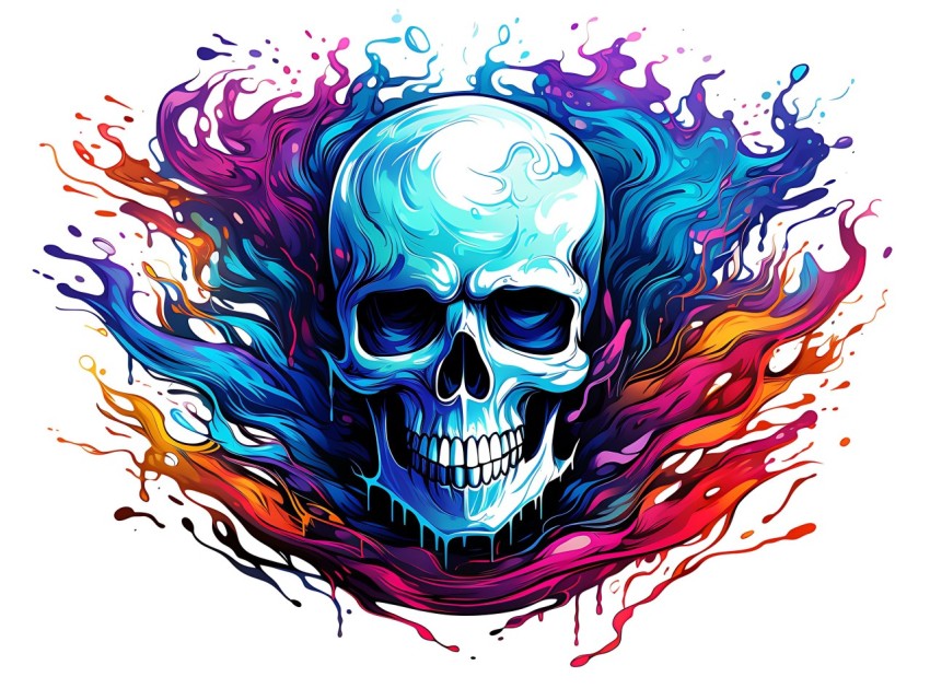 Colorful Skull Face Head Vivid Colors Pop Art Vector Illustrations (215)