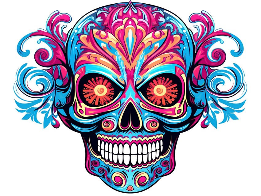 Colorful Skull Face Head Vivid Colors Pop Art Vector Illustrations (217)