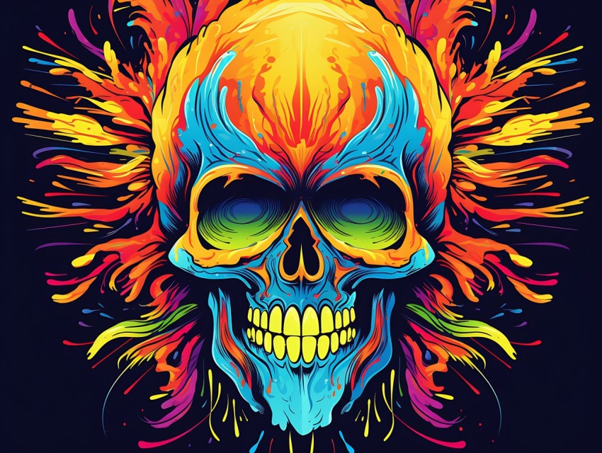 Colorful Skull Face Head Vivid Colors Pop Art Vector Illustrations (204)