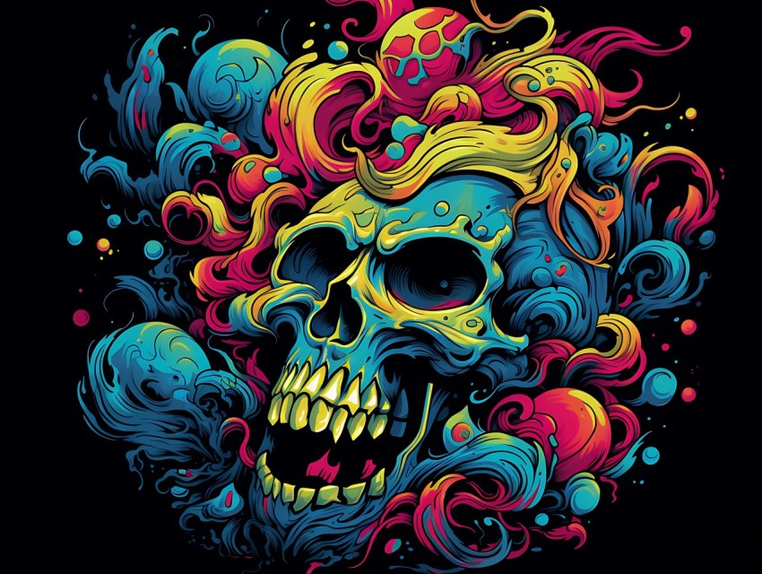 Colorful Skull Face Head Vivid Colors Pop Art Vector Illustrations (241)