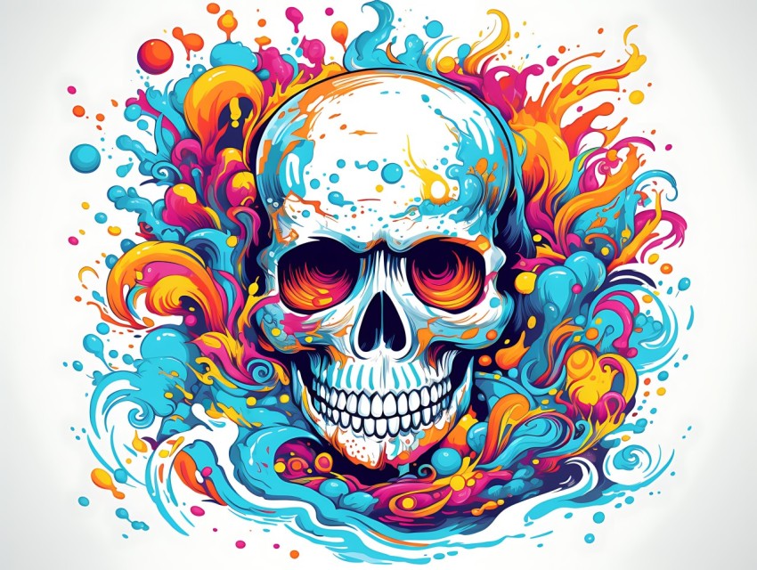 Colorful Skull Face Head Vivid Colors Pop Art Vector Illustrations (229)