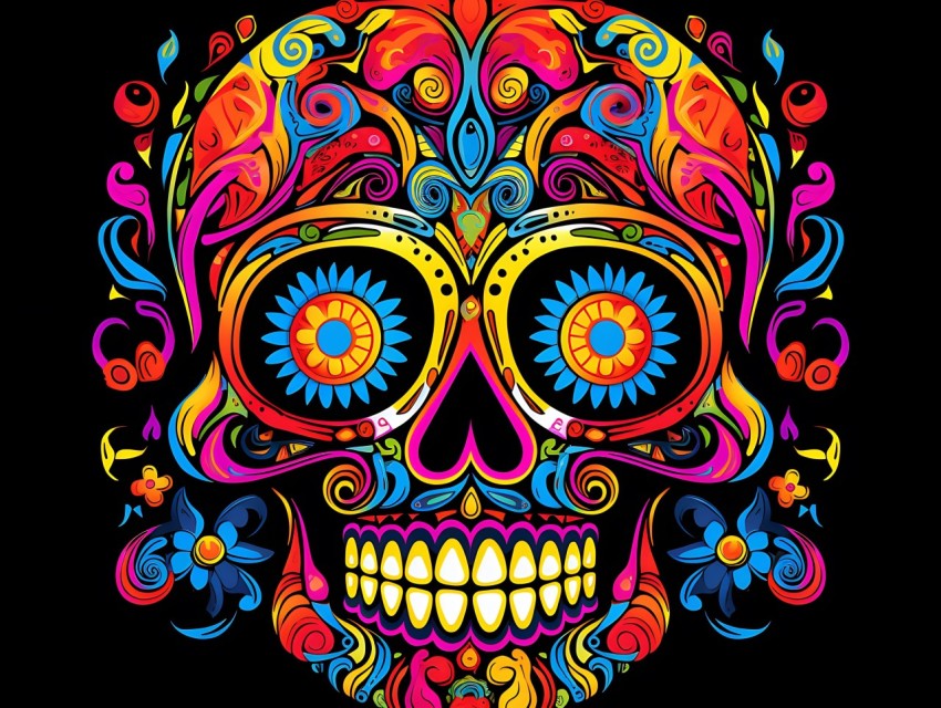 Colorful Skull Face Head Vivid Colors Pop Art Vector Illustrations (243)