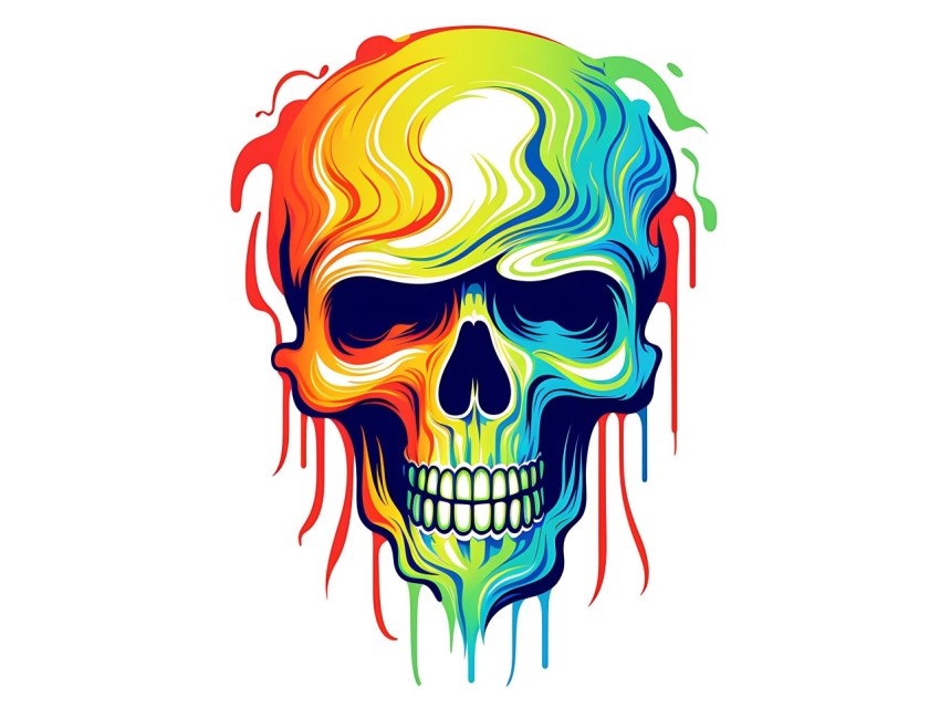 Colorful Skull Face Head Vivid Colors Pop Art Vector Illustrations (293)