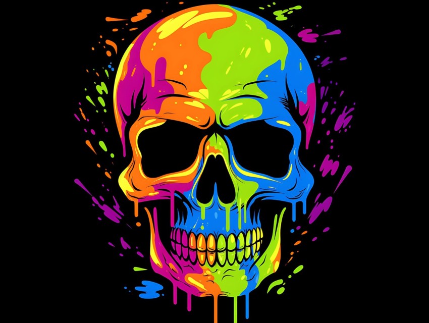 Colorful Skull Face Head Vivid Colors Pop Art Vector Illustrations (300)