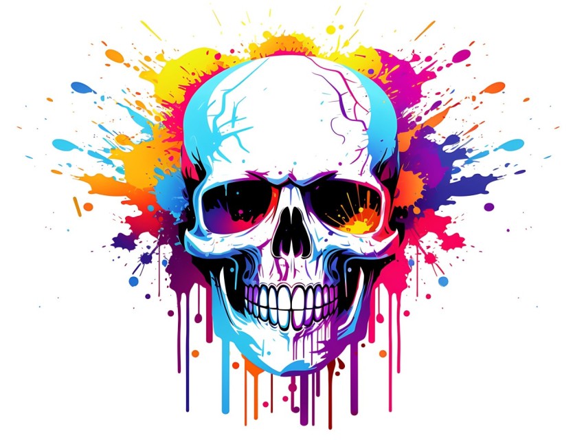 Colorful Skull Face Head Vivid Colors Pop Art Vector Illustrations (251)