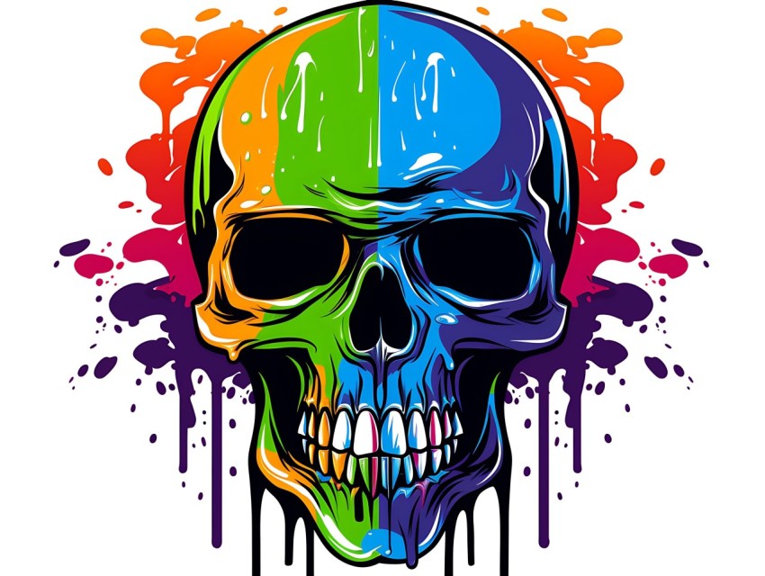 Colorful Skull Face Head Vivid Colors Pop Art Vector Illustrations (278)