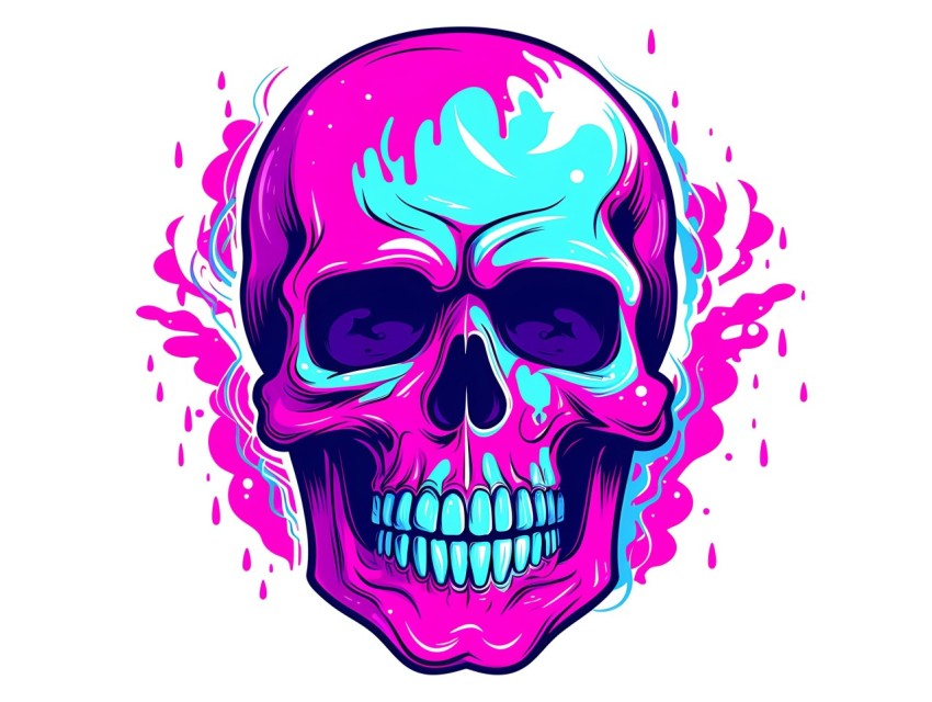 Colorful Skull Face Head Vivid Colors Pop Art Vector Illustrations (254)