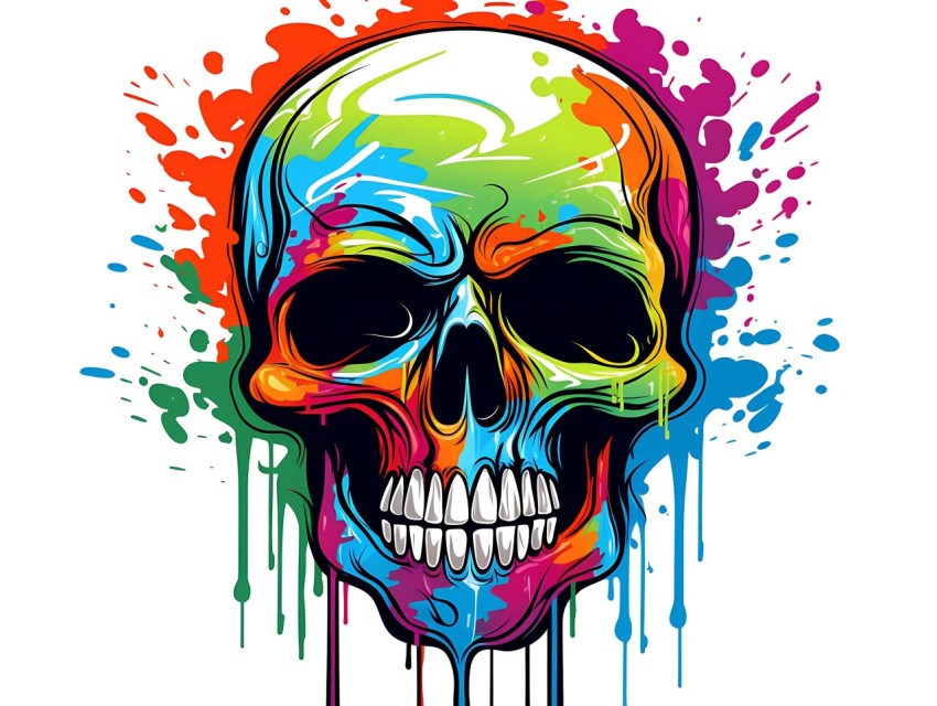 Colorful Skull Face Head Vivid Colors Pop Art Vector Illustrations (256)