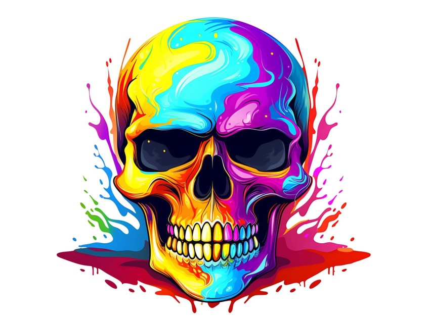 Colorful Skull Face Head Vivid Colors Pop Art Vector Illustrations (294)