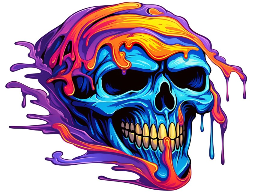 Colorful Skull Face Head Vivid Colors Pop Art Vector Illustrations (298)