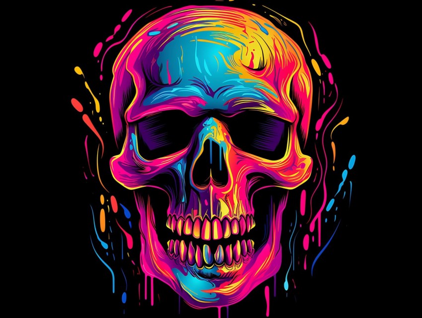 Colorful Skull Face Head Vivid Colors Pop Art Vector Illustrations (268)