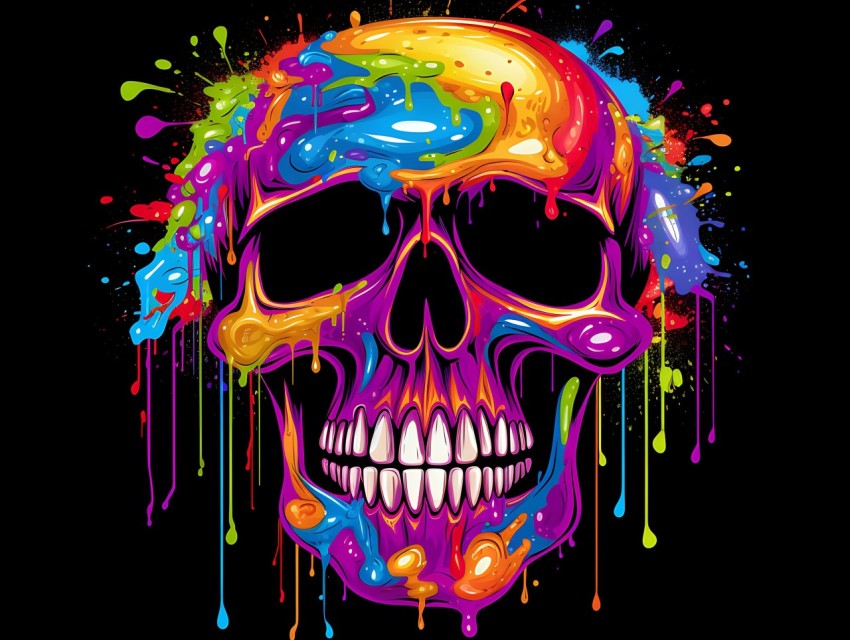 Colorful Skull Face Head Vivid Colors Pop Art Vector Illustrations (297)
