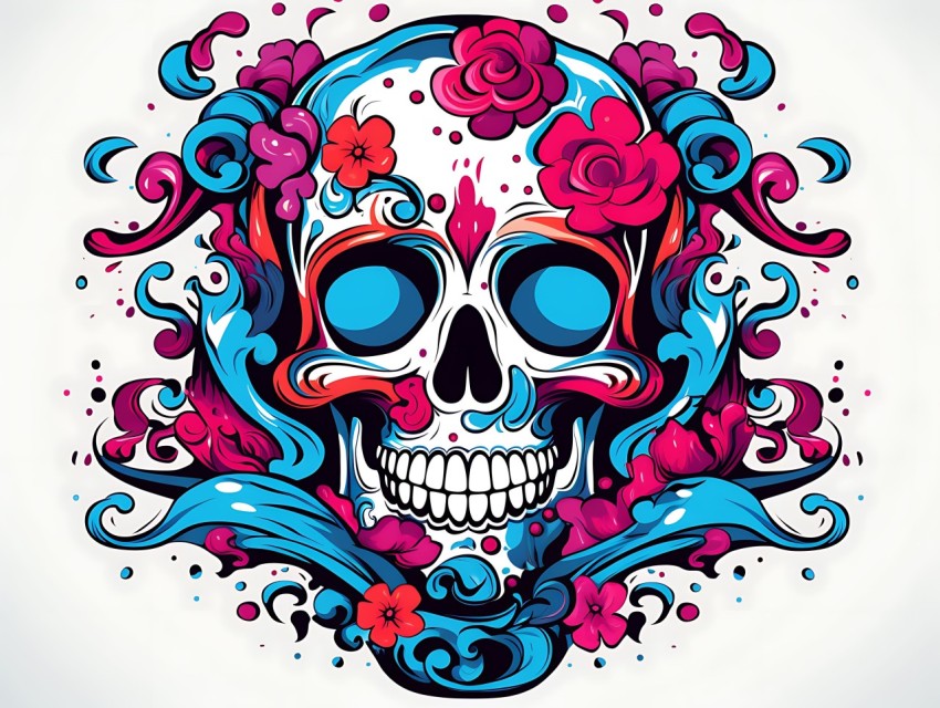 Colorful Skull Face Head Vivid Colors Pop Art Vector Illustrations (257)