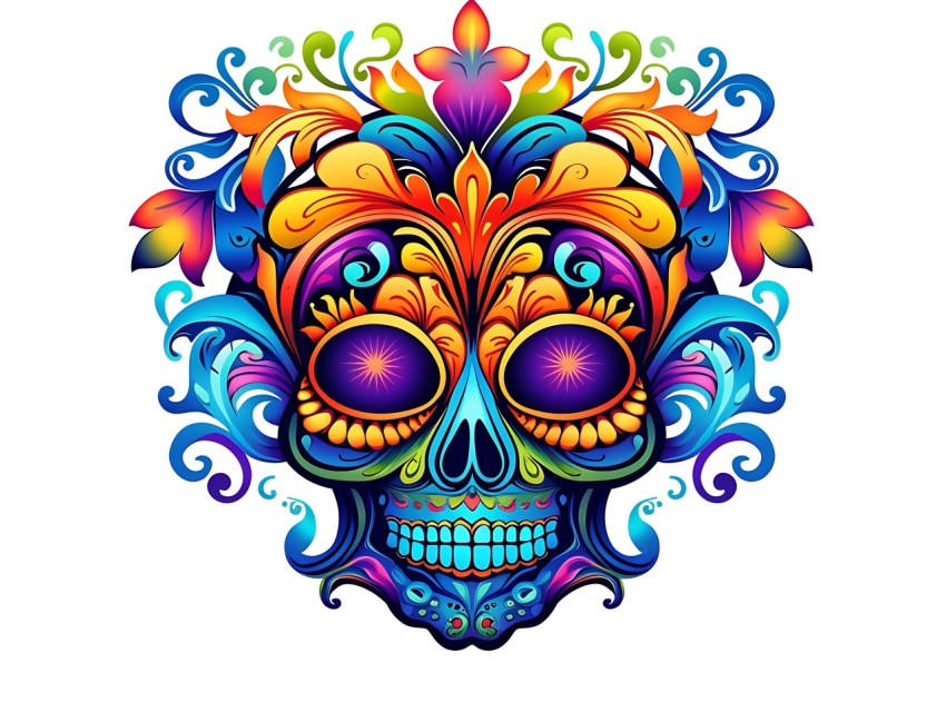Colorful Skull Face Head Vivid Colors Pop Art Vector Illustrations (263)