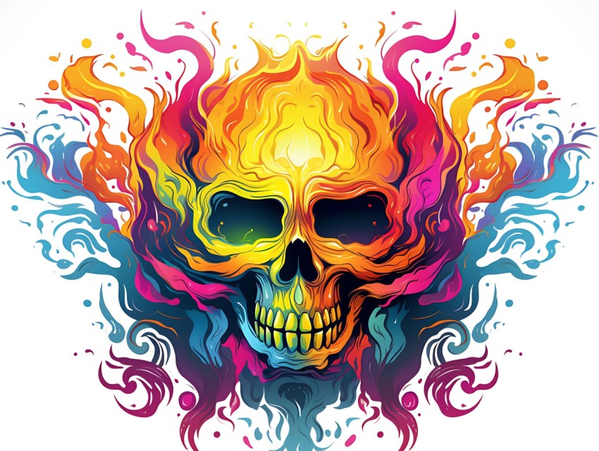 Colorful Skull Face Head Vivid Colors Pop Art Vector Illustrations (274)