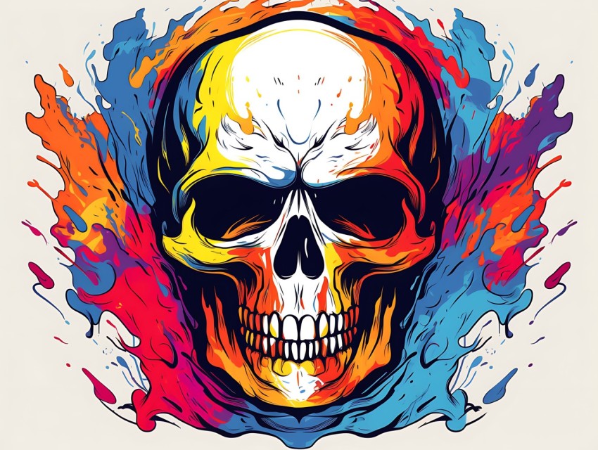 Colorful Skull Face Head Vivid Colors Pop Art Vector Illustrations (285)