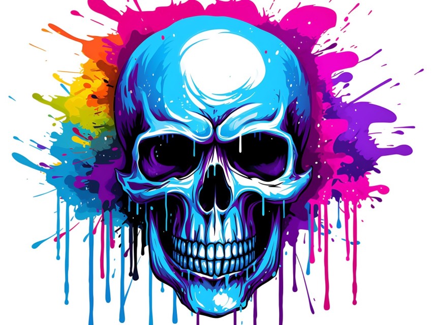 Colorful Skull Face Head Vivid Colors Pop Art Vector Illustrations (265)