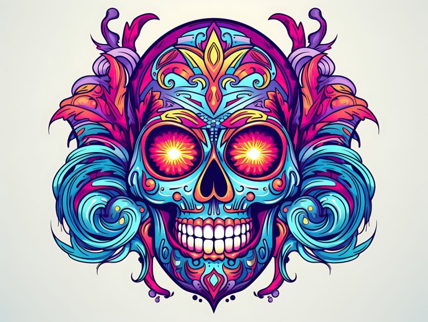 Colorful Skull Face Head Vivid Colors Pop Art Vector Illustrations (272)