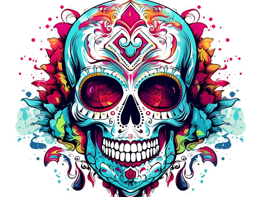 Colorful Skull Face Head Vivid Colors Pop Art Vector Illustrations (288)