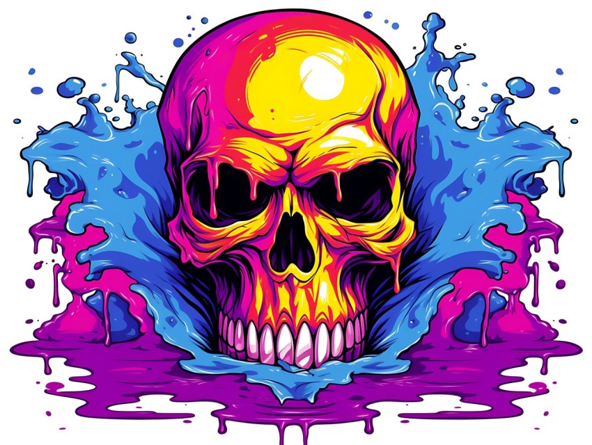 Colorful Skull Face Head Vivid Colors Pop Art Vector Illustrations (264)