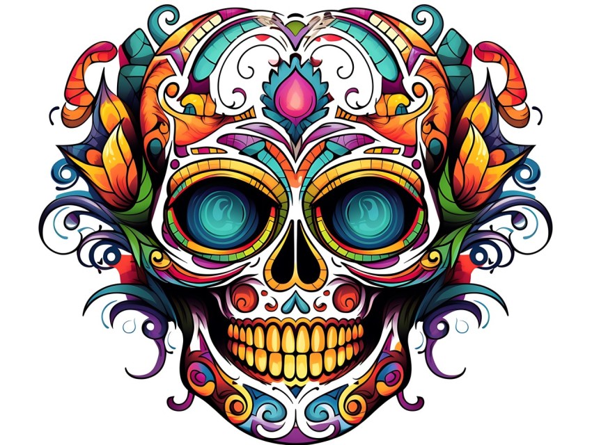 Colorful Skull Face Head Vivid Colors Pop Art Vector Illustrations (273)