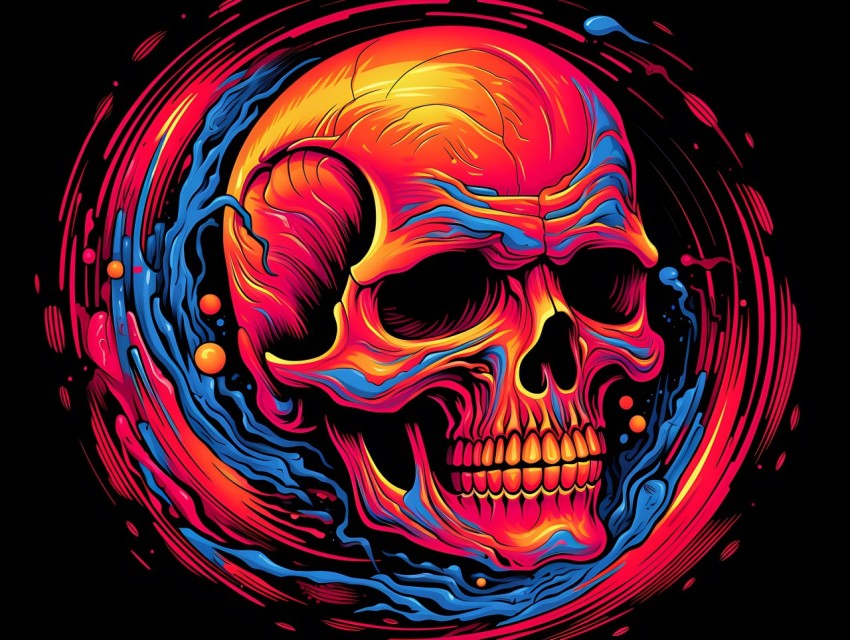 Colorful Skull Face Head Vivid Colors Pop Art Vector Illustrations (252)