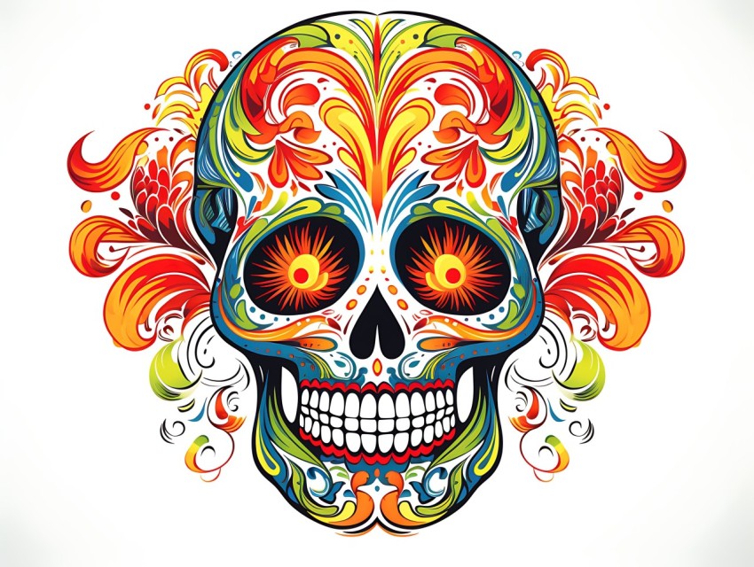 Colorful Skull Face Head Vivid Colors Pop Art Vector Illustrations (259)