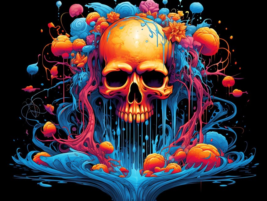 Colorful Skull Face Head Vivid Colors Pop Art Vector Illustrations (270)