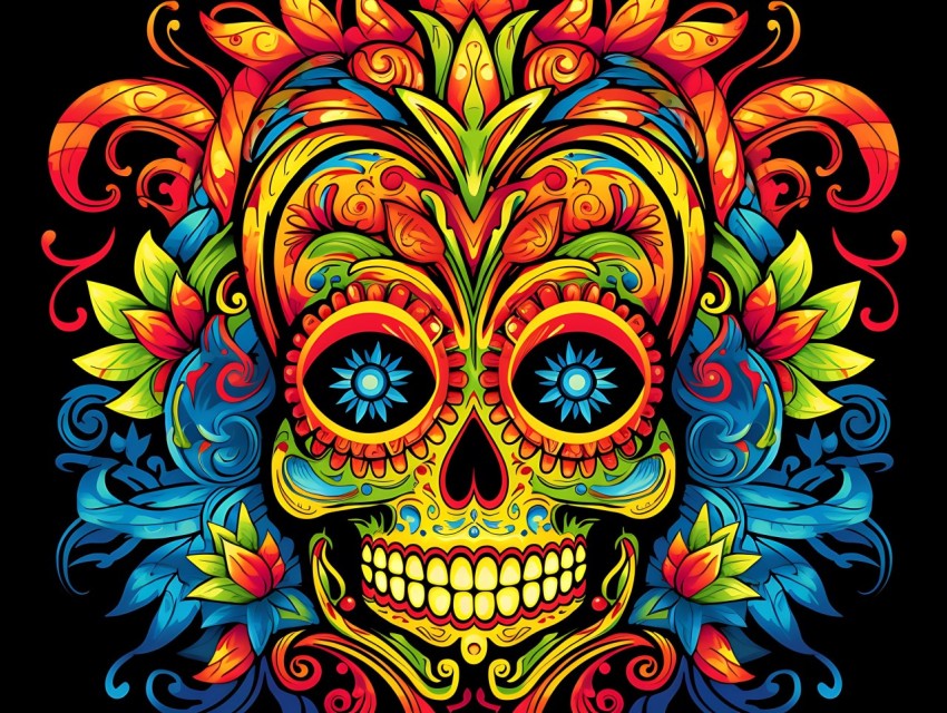 Colorful Skull Face Head Vivid Colors Pop Art Vector Illustrations (261)