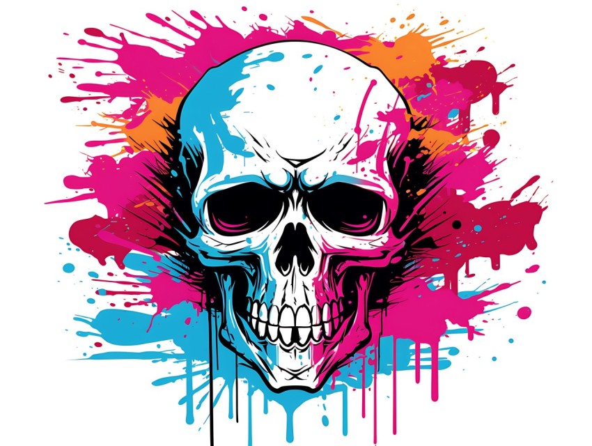 Colorful Skull Face Head Vivid Colors Pop Art Vector Illustrations (301)