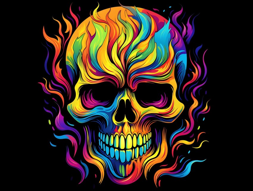 Colorful Skull Face Head Vivid Colors Pop Art Vector Illustrations (307)
