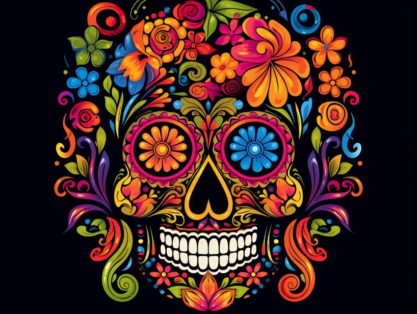 Colorful Skull Face Head Vivid Colors Pop Art Vector Illustrations (302)
