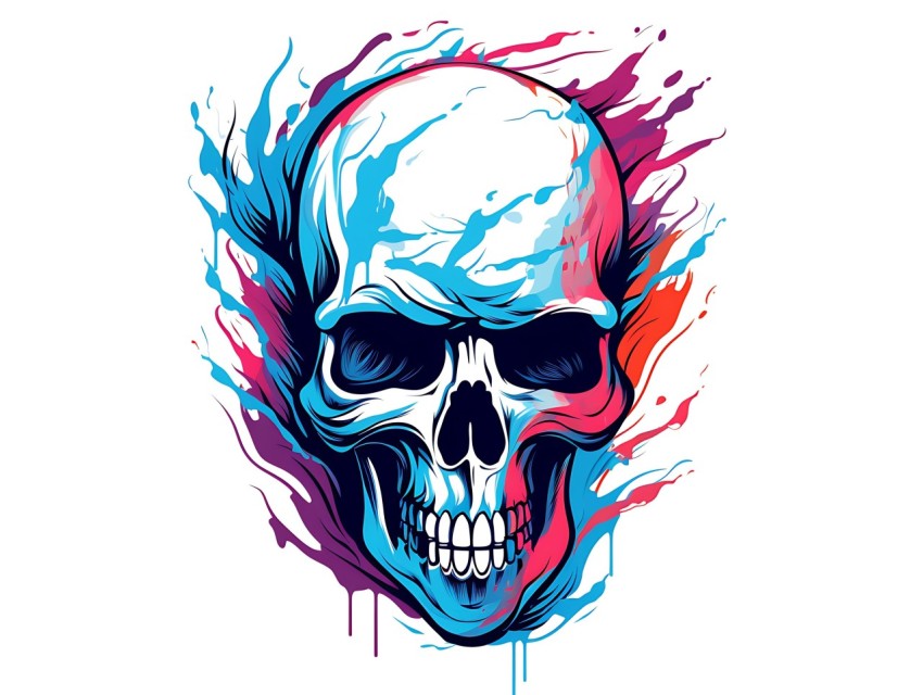 Colorful Skull Face Head Vivid Colors Pop Art Vector Illustrations (332)