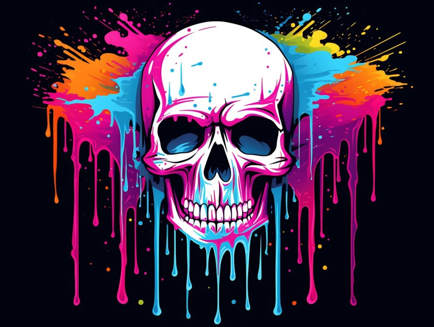 Colorful Skull Face Head Vivid Colors Pop Art Vector Illustrations (313)