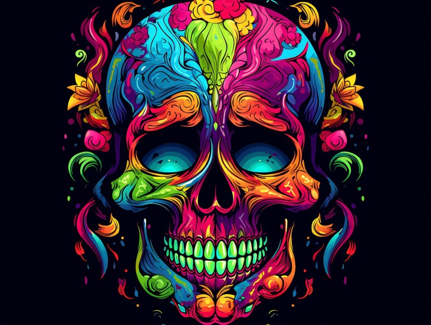 Colorful Skull Face Head Vivid Colors Pop Art Vector Illustrations (343)